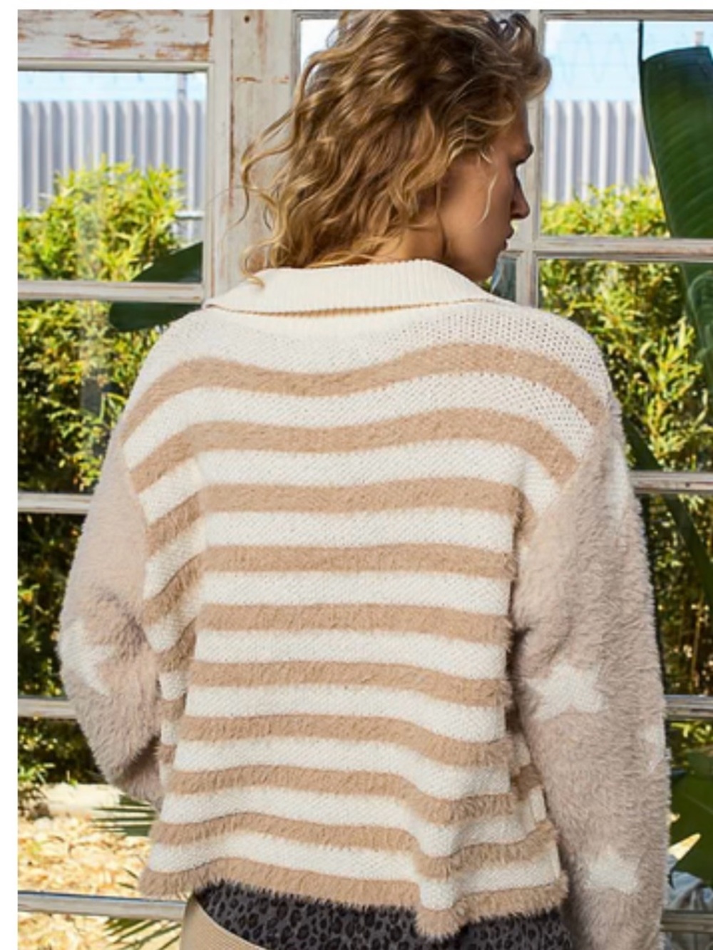 SIZE L  POL Mohair Zip Up
Jacket with American Flag Pattern in
Beige/Taupe NWOT - Picture 3 of 5